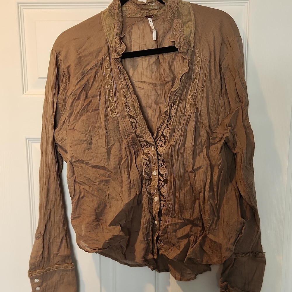 Free People Brown Lace Blouse